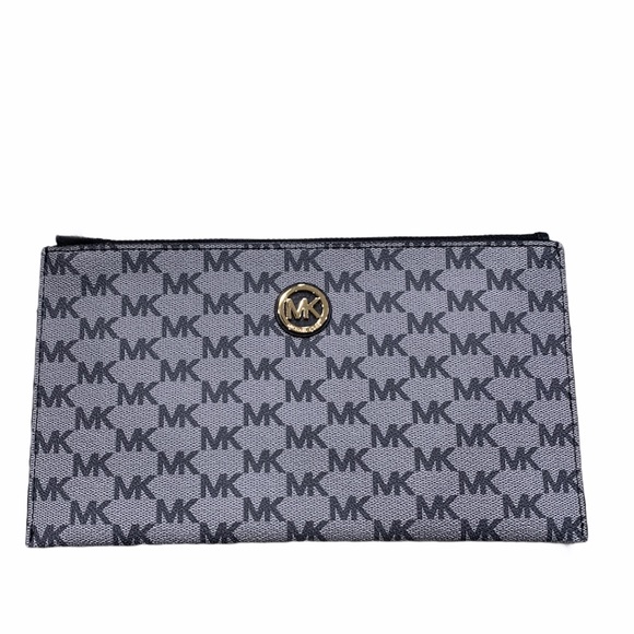 Mickael Kors Fulton Grey Black Zip Clutch Wristlet - Picture 2 of 9